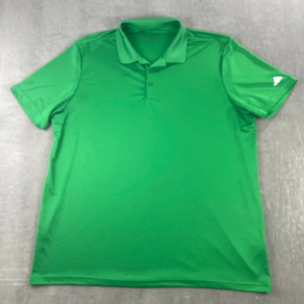 Adidas Mens 2XL Green Polo Shirt Performance Golf Logo Short Sleeve